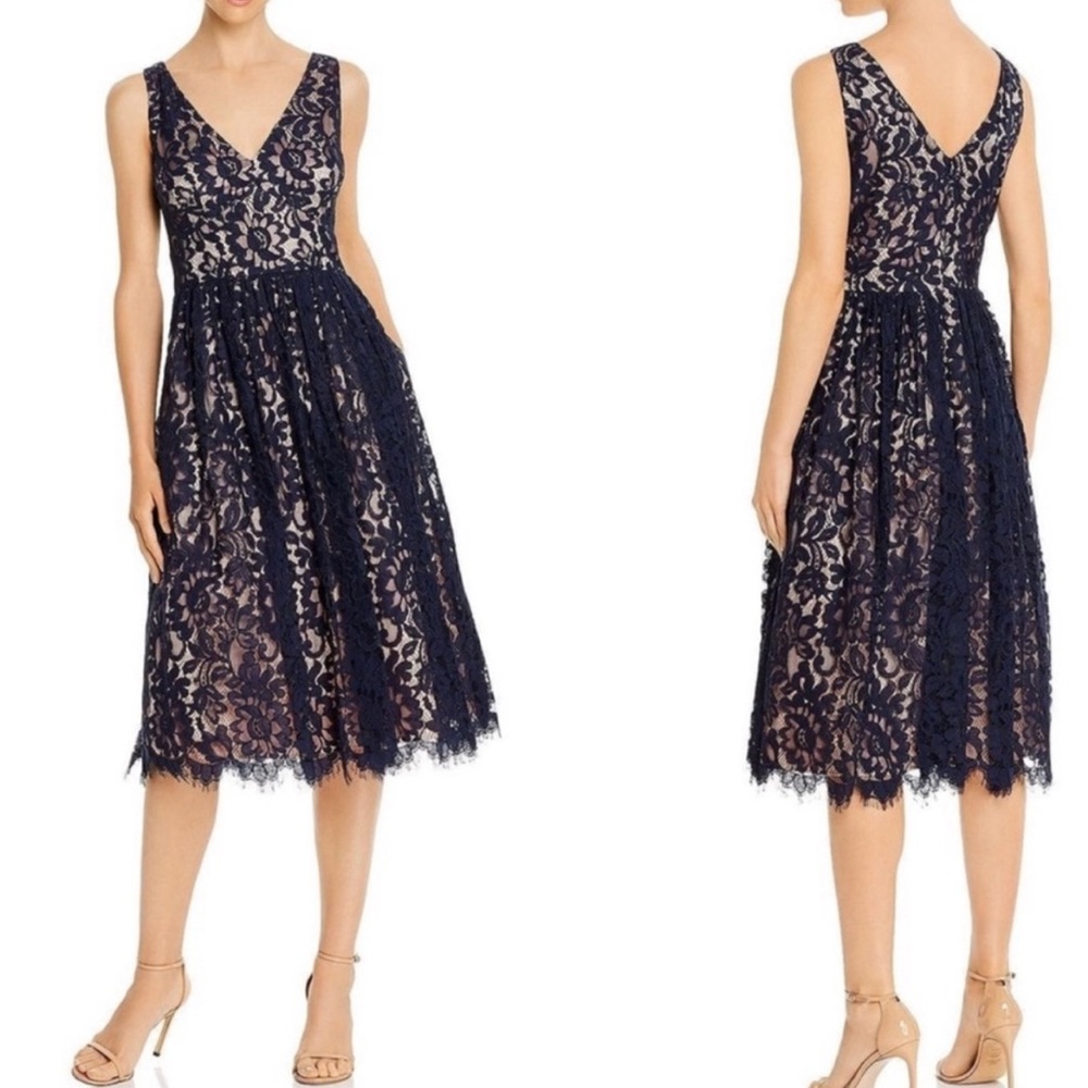 Like new Eliza J Lace Overlay Dress Sleeveless Fit and Flare Navy Blue 20W